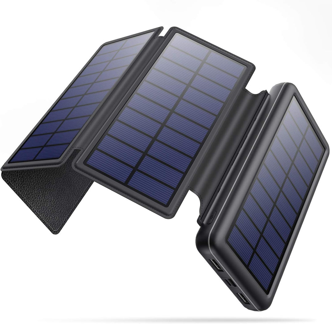 iPosible Solar Powerbank 26800mAh,Power Bank mit 4 Faltbar Externes Solarpanel Solarladegeräte 2 Aus