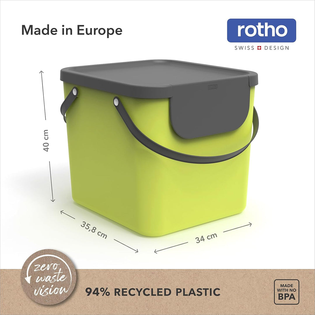 Rotho Albula Mülltrennungssystem 40l für die Küche, Kunststoff (PP) BPA-frei, hellgrün/anthrazit, 40