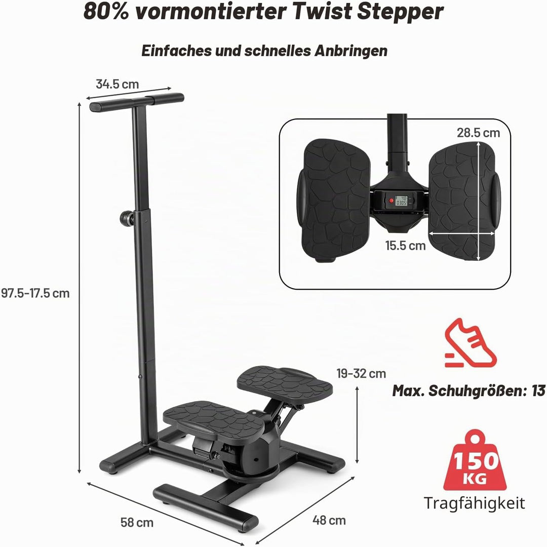 KOMFOTTEU Stepper mit höhenverstellbarem Lenker, Treppensteiger mit LCD-Bildschirm, verstellbaren Wi