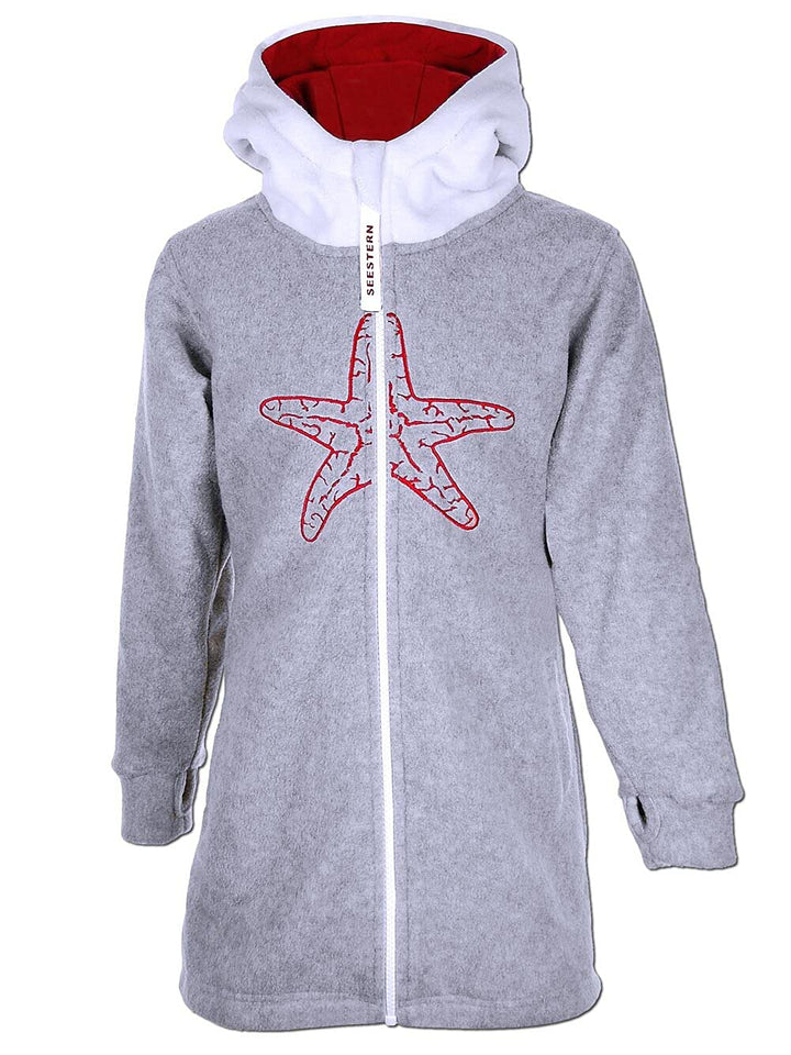 SEESTERN Kinder Kapuzen Fleecejacke Fleecemantel Fleece Sweatjacke 116-164/2106.gy Grau - Weiss - Ro