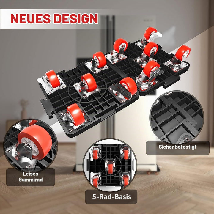 5-rädriger koppelbarer Möbelwagen | PU-Räder für Hartholzböden und Fliesen | Sofa/Kühlschrank-Umzugs