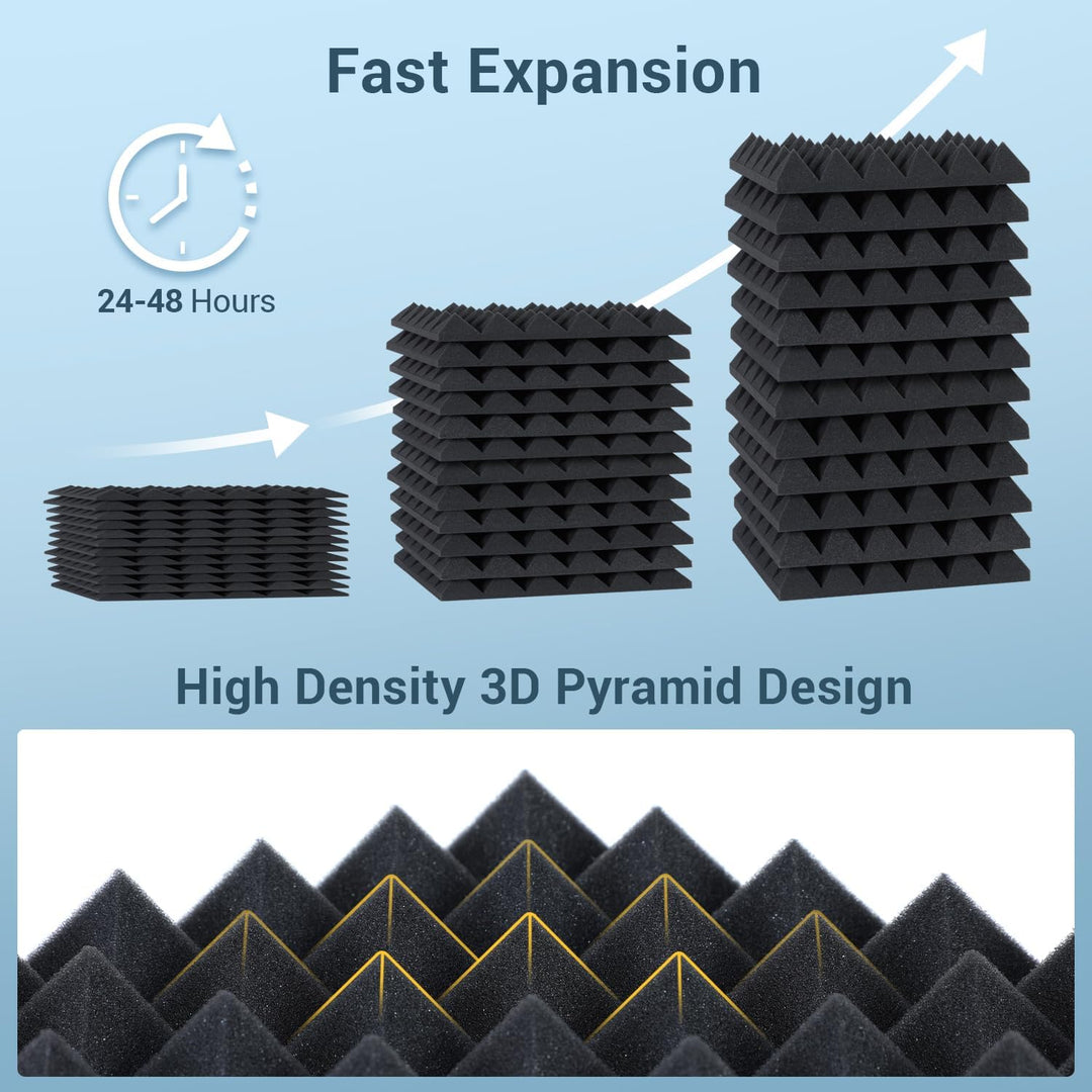 Ohuhu Akustikschaumstoff Akustikpaneele 24 Stück mit Aufkleber, Schalldämmung Wand Schallabsorber Ak
