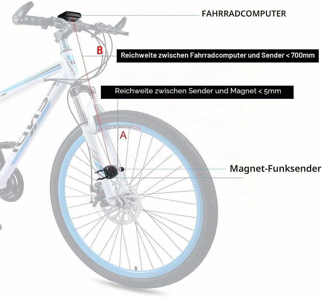 RISEPRO Fahrradcomputer, kabellos, wasserdicht, multifunktional, mit LCD-Display mit Hintergrundbele