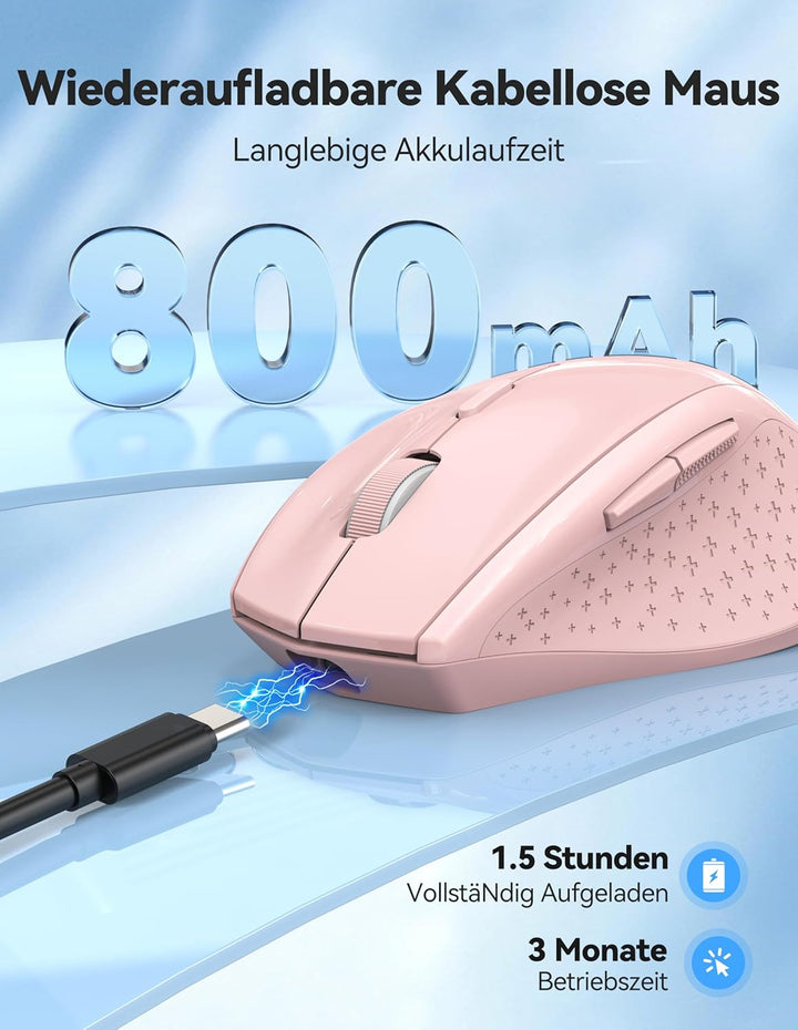 TECKNET PRO Kabellose Maus Wiederaufladbar, Silent Funkmaus 6400 DPI, 2,4 GHz Computermaus, Ergonomi
