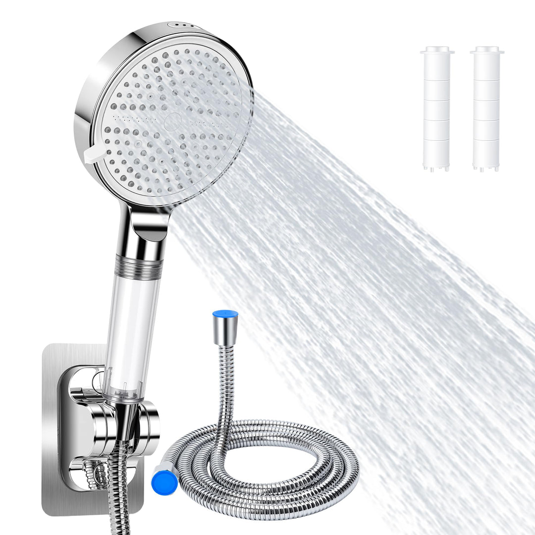Duschkopf mit Filter, Handbrause mit Schlauch, 6 Strahlarten Duschkopf Wassersparend Hochdruck mit F
