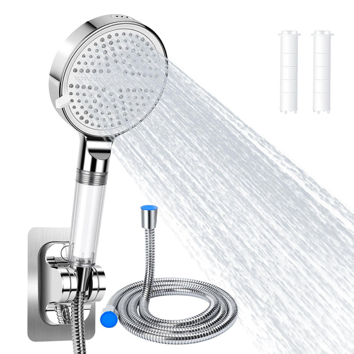 Duschkopf mit Filter, Handbrause mit Schlauch, 6 Strahlarten Duschkopf Wassersparend Hochdruck mit F