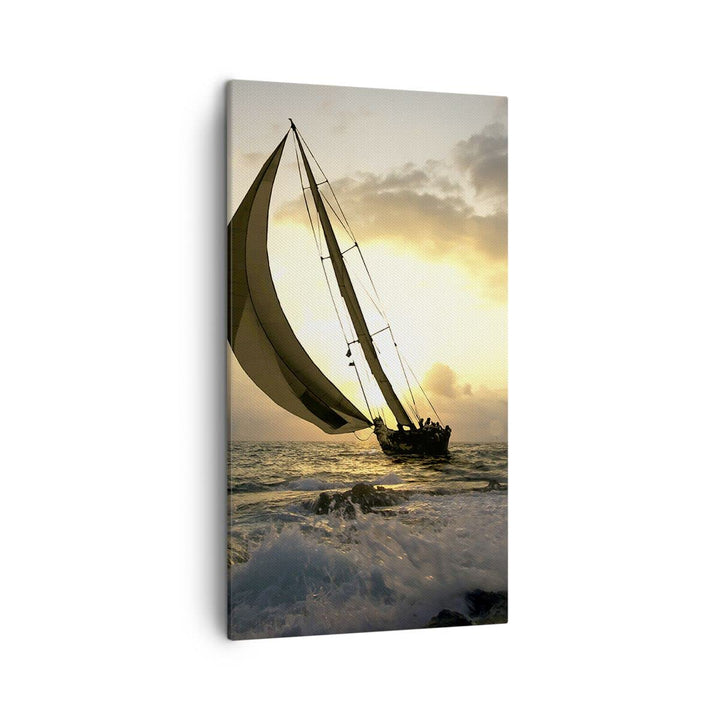 Bilder auf Leinwand Schiff Sonnenuntergang Sonne Landschaft Leinwandbild mit Rahmen 45x80cm Wandbild