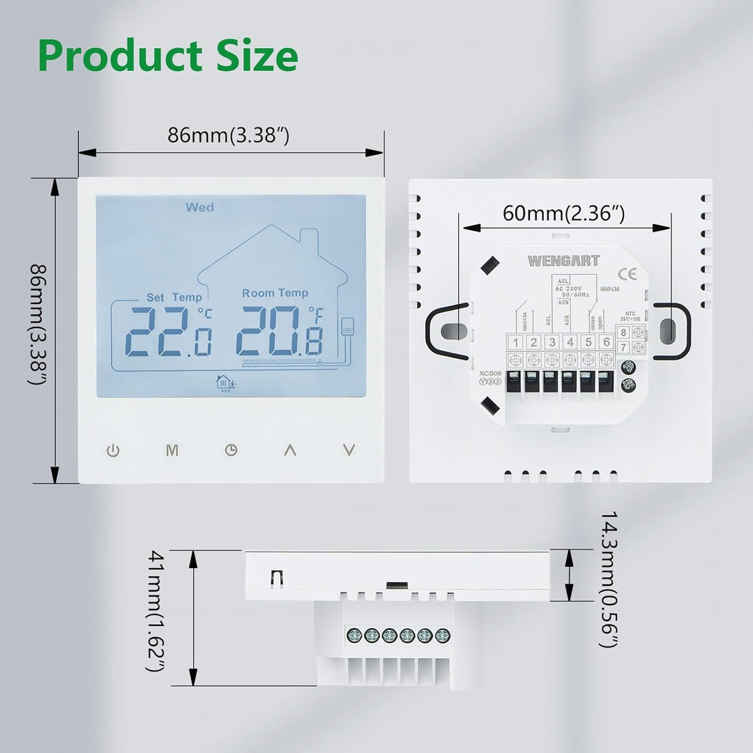 Wengart Raumthermostat WG933 für Gastherme &amp; Wasserfussbodenheizung – Dual-Ausgang: 230V 3A &amp; Potent