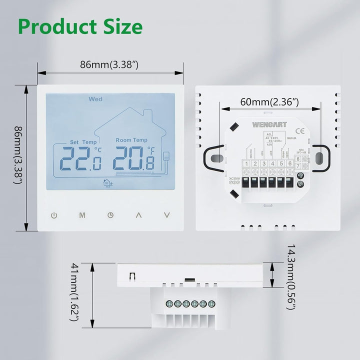 Wengart Raumthermostat WG933 für Gastherme &amp; Wasserfussbodenheizung – Dual-Ausgang: 230V 3A &amp; Potent