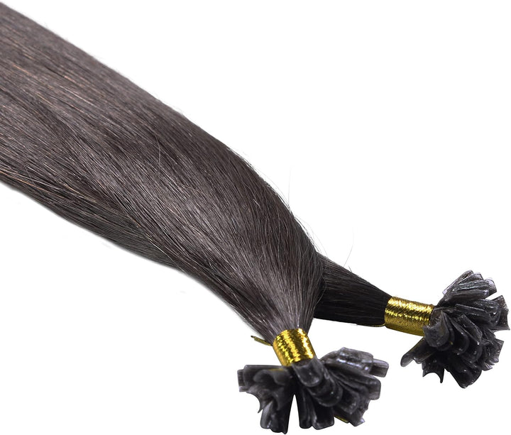 hair2heart Premium Extensions Echthaar Bondings glatt - 100 Strähnen 0.8g 50cm 6/0 dunkelblond 50cm