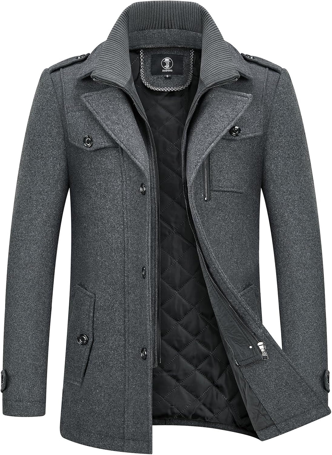 KUDORO Herren Wintermantel Wolle Kurzmantel Herren Wollmantel Mittellang Slim Fit für Business Freiz