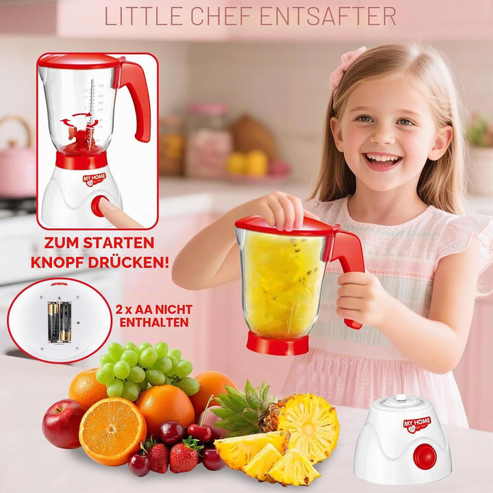 deAO Küchen-Set mit Mixer, Standmixer, Toaster und anderem Küchenzubehör, Spielküche Spielset für Ki