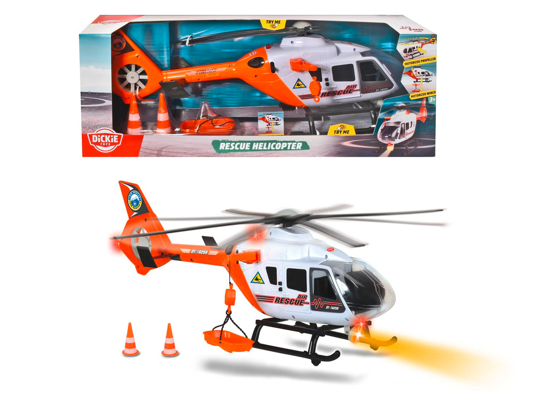 Dickie Toys Rettungshelikopter mit Licht & Sound, drehender Rotor, Seilwinde, 64 cm