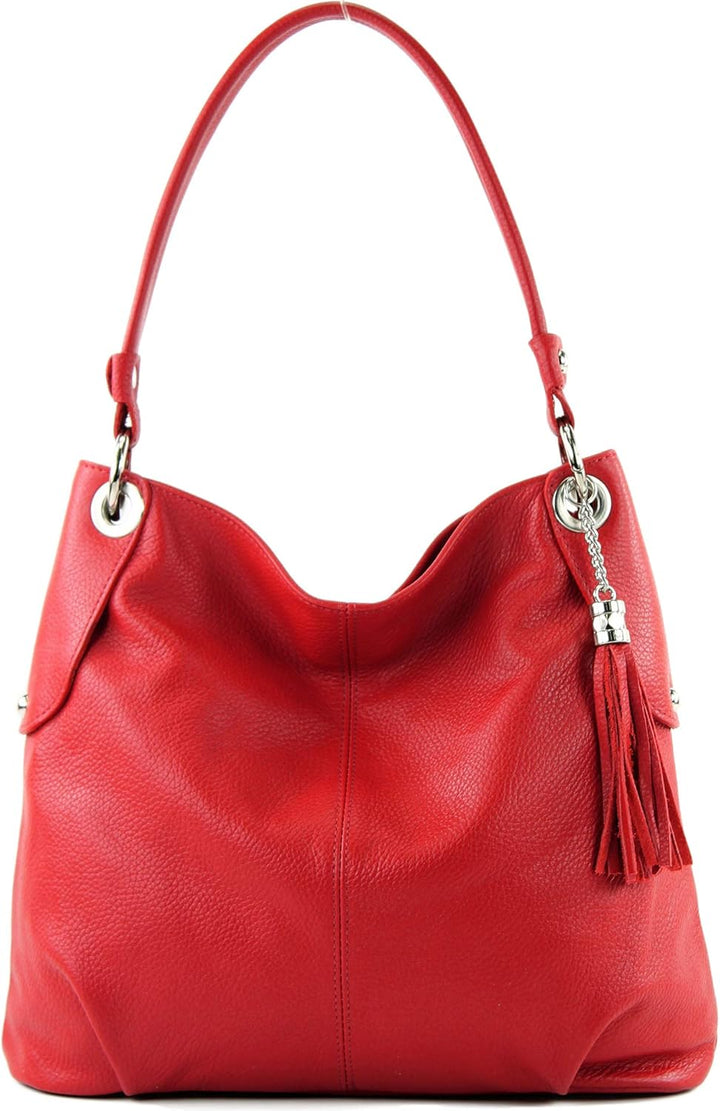 modamoda de - T185 - ital. Damen Schultertasche aus Leder Signalrot, Signalrot