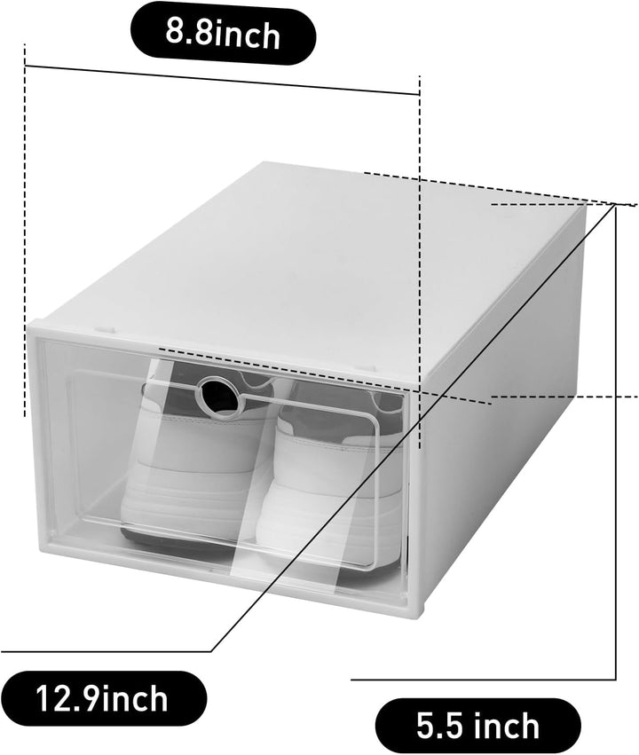 Schuhboxen Stapelbar Transparent, 23 * 33 * 14cm Faltbar Schuhkarton Mit Deckel, Für Schuhe Bis Grös