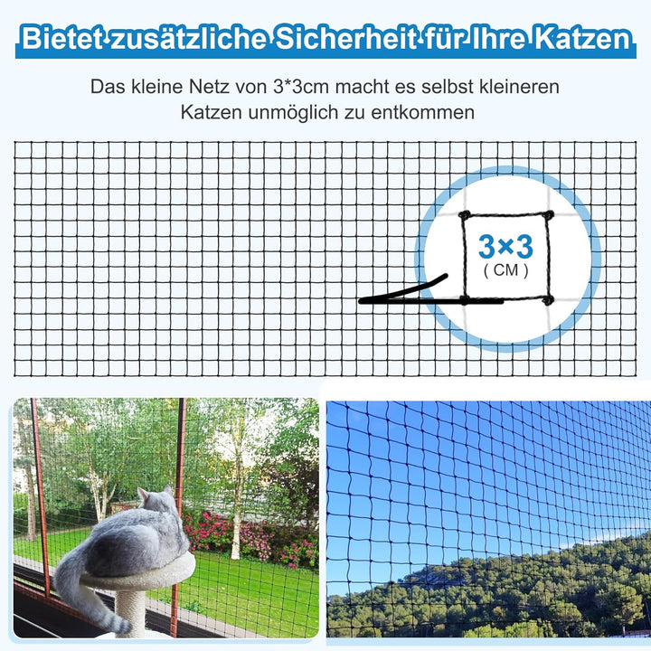 Aystkniet katzennetz für Balkon, 8 x 2 M Katzennetz Drahtverstärkt mit Befestigungsseil | Nägel | Ka