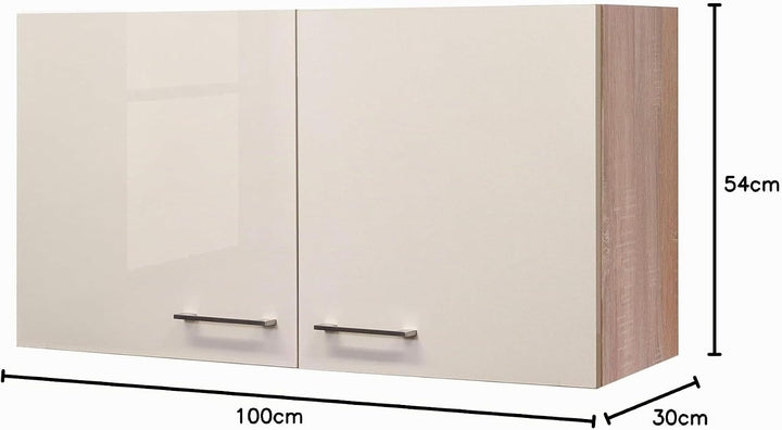 Flex Well Hängeschrank Nepal - Küchenschrank - 2-türig - Breite 100 cm - Creme glänzend/Eiche Sonoma