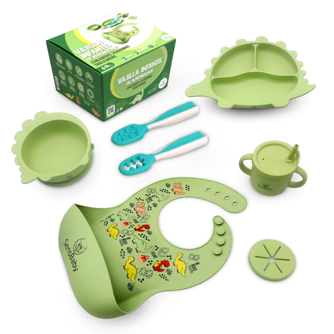Blw Zubehör - Baby Geschirrset Mit Saugnapf, Teller Set, Lässig Geschirr Grün, Grün