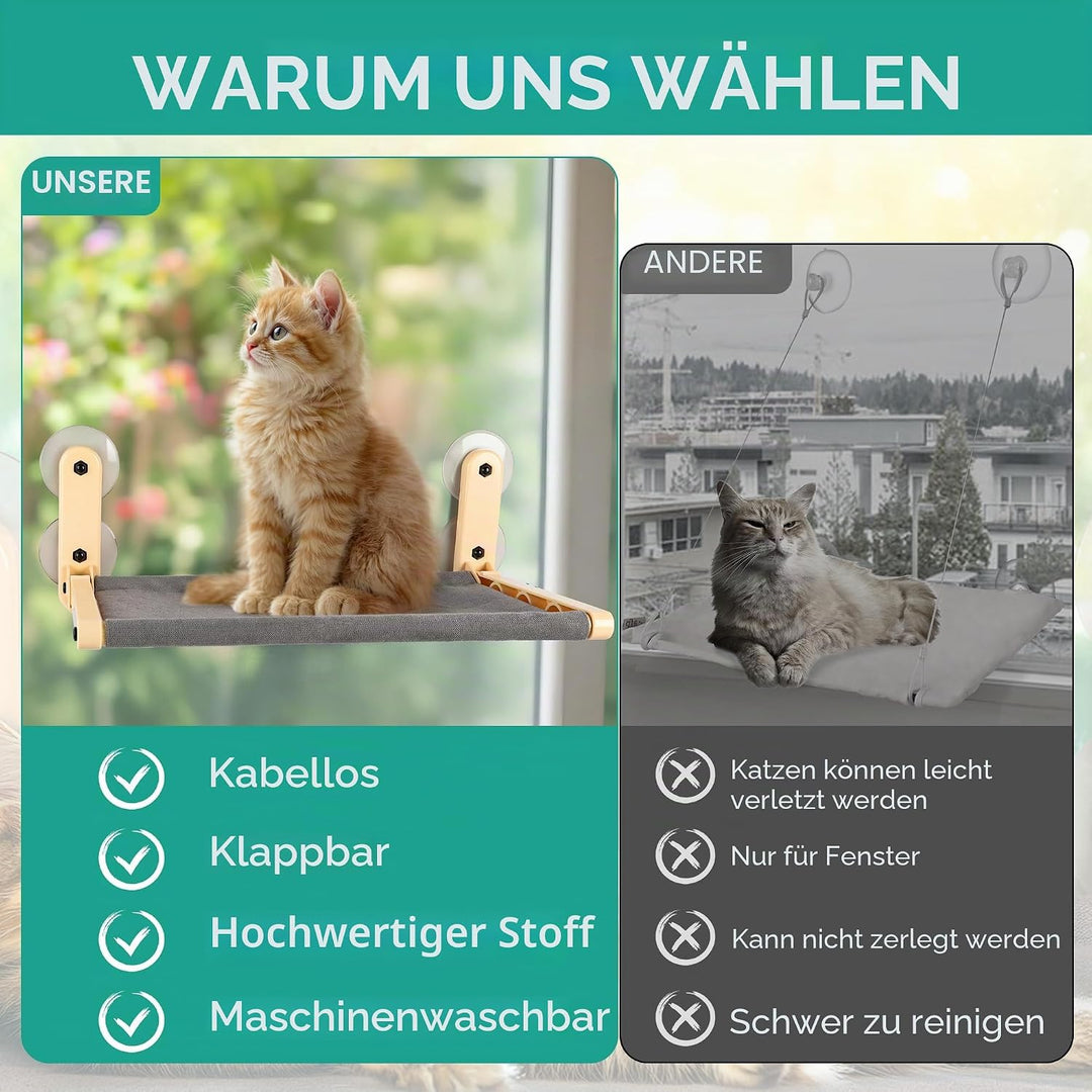 ALL FOR PAWS Katzenhängematte am Fenster für Hauskatzen – Kabellos Design, Extra grosse Saugnäpfe, F