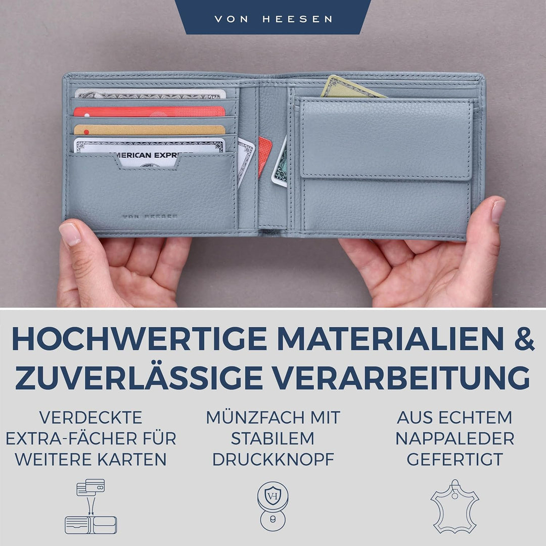 VON HEESEN Leder Geldbörse RFID Schutz I Echtleder Geldbeutel für Damen & Herren I Portemonnaie Brie