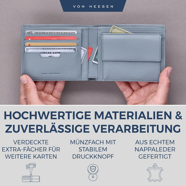 VON HEESEN Leder Geldbörse RFID Schutz I Echtleder Geldbeutel für Damen & Herren I Portemonnaie Brie