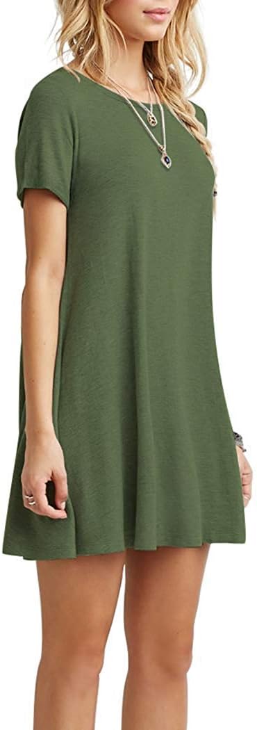 AUSELILY Damen Kleider Sommer Kurzarm Shirtkleider Kurz Sommerkleider Leicht Freizeitkleid mit Tasch