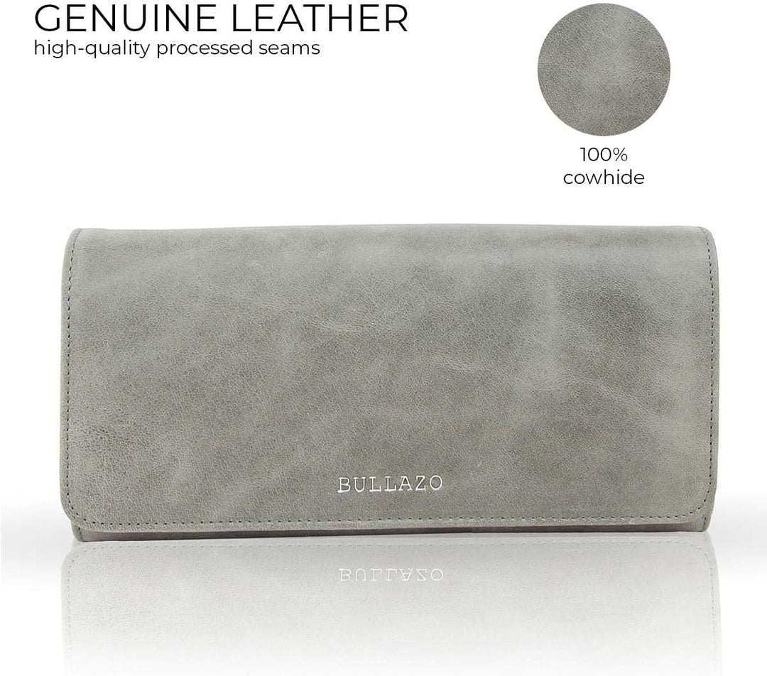 BULLAZO Galano Classic – Edles Damenportemonnaie mit RFID Schutz, Leder Grau, Grau