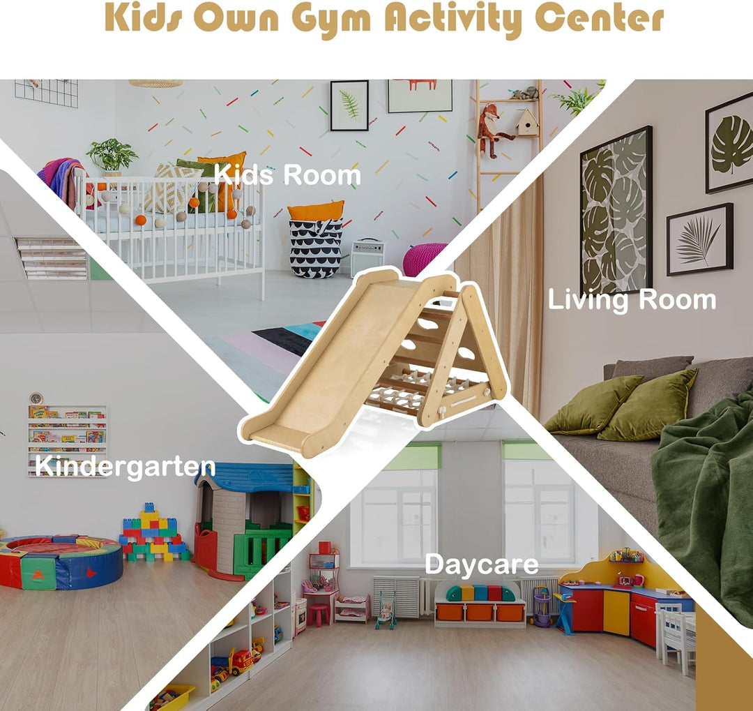 HOMASIS 4 in 1 Klettergerüste mit Rutsche, Kletterdreiecke für Kinder, Spielplatz aus Holz, Montesso