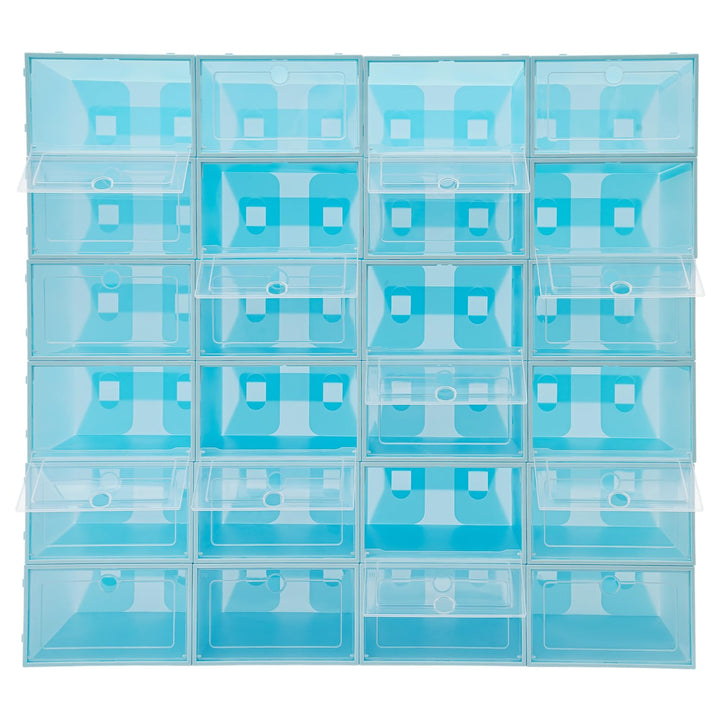 Schuhboxen 24er Set,Stapelbar Transparent Schuhkarton für Turnschuhen,flachen Schuhen,Hausschuhen,bi