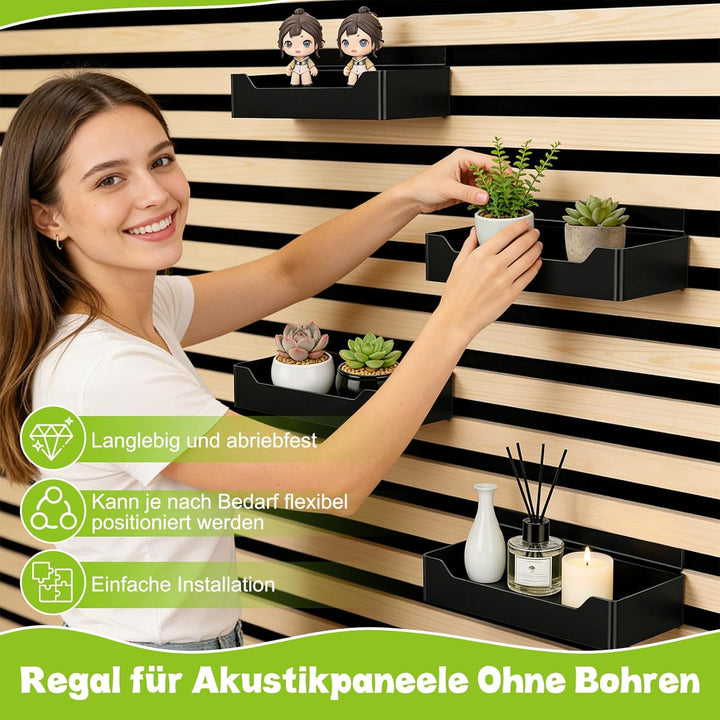 Hysagtek Regal für Akustikpaneel - 2 Stück Zubehör Akustikpaneele Ohne Bohren, Schwarze Schweberegal