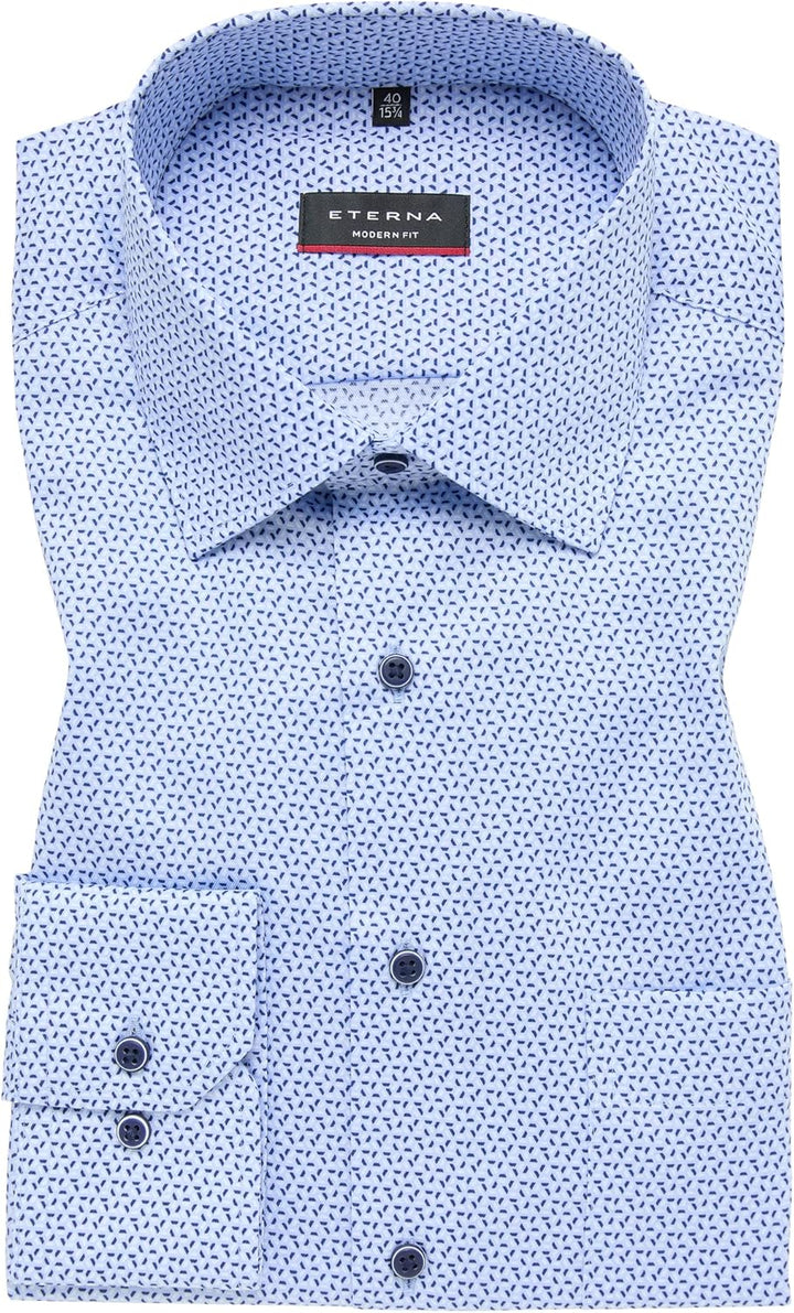 ETERNA Herren bedrucktes Baumwollhemd, Modern Fit 43 Blue/Nature, 43 Blue/Nature