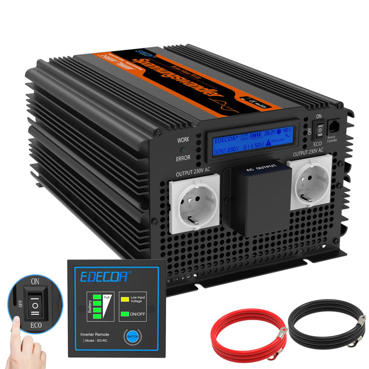 EDECOA Wechselrichter 24v auf 230v Reiner Sinus Spannungswandler 3500w und LCD-Bildschirm mit Fernbe