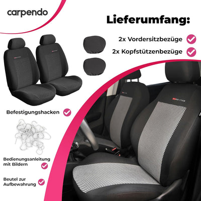 Carpendo® Sitzbezüge Auto Vordersitze in Premium Design (2er Set) Autositzbezüge Schonbezüge für Aut