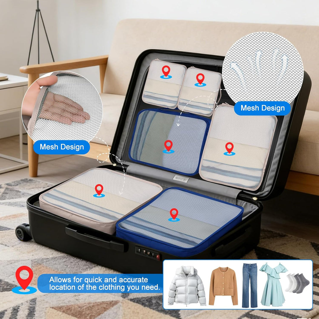 6 grosse Packing Cubes in Beige & Bottlegrün - Grösse L - Gleichgrosse Koffer Organizer L– Wasserdic