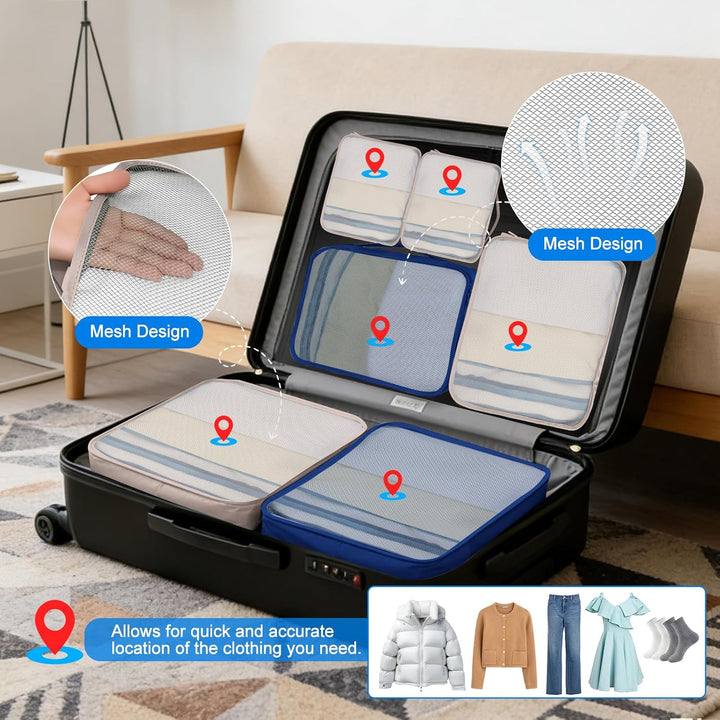 6 grosse Packing Cubes in Beige & Bottlegrün - Grösse L - Gleichgrosse Koffer Organizer L– Wasserdic