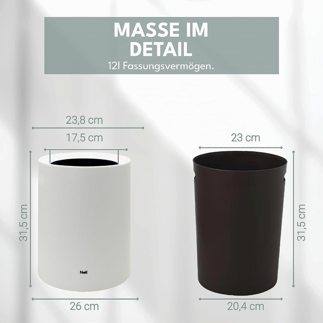 12L Mülleimer Weiss Matt – Vielseitiger Badezimmer Papierkorb &amp; WC Mülleimer, Eleganter Büro Mülleim