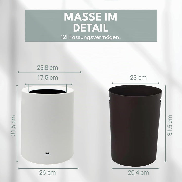 12L Mülleimer Weiss Matt – Vielseitiger Badezimmer Papierkorb &amp; WC Mülleimer, Eleganter Büro Mülleim