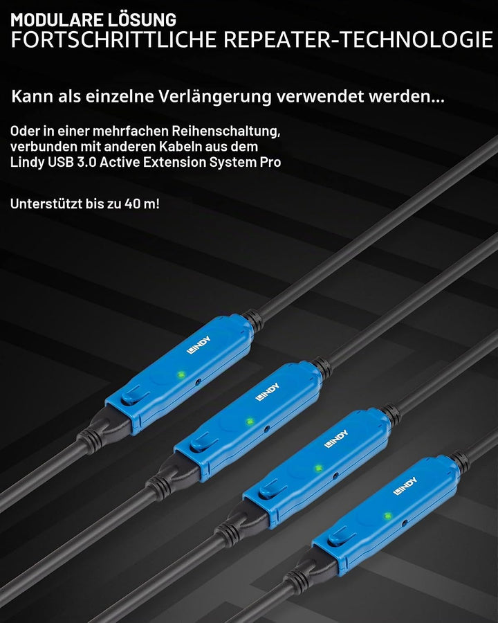 LINDY 43157 10m USB 3.0 Aktivverlängerung Pro Typ A/A Pro M/F 10 Meters