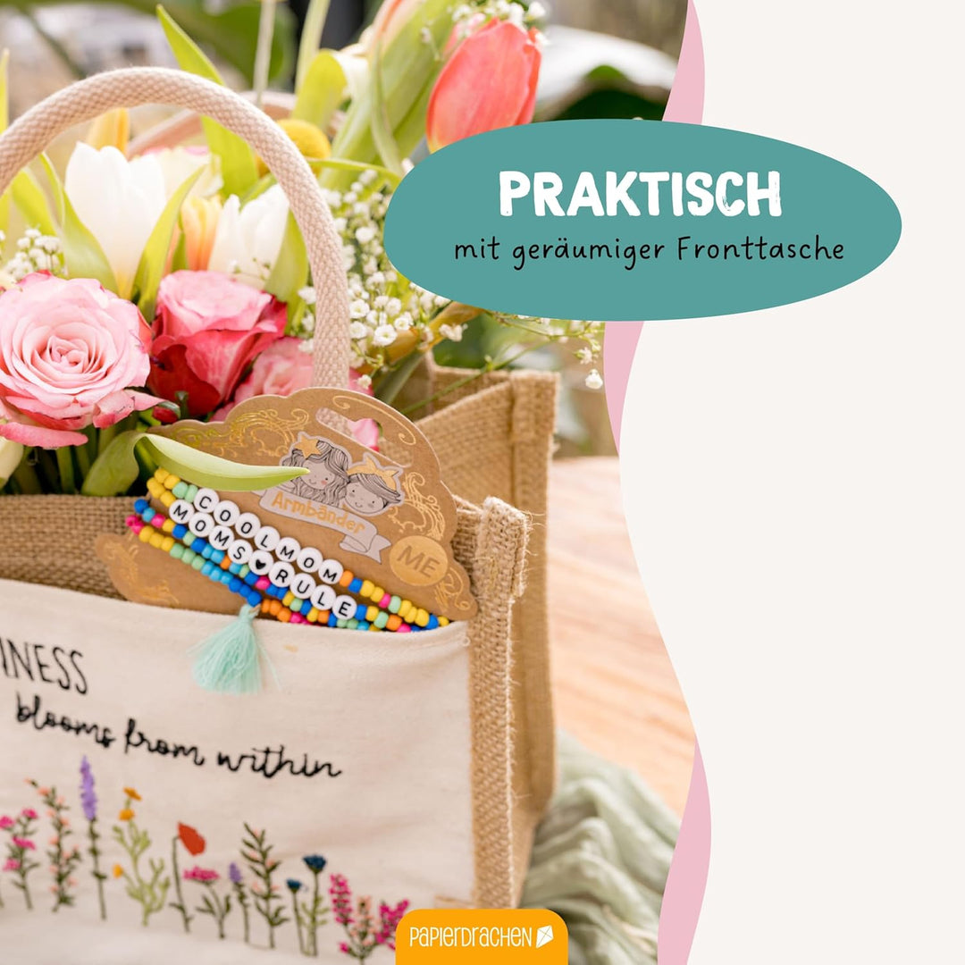 Papierdrachen Jutetasche Frühling - Geschenk und Dekoration zu Ostern - Happiness - Set 02 Frühling