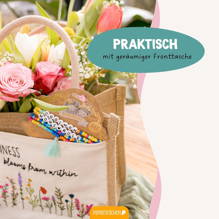 Papierdrachen Jutetasche Frühling - Geschenk und Dekoration zu Ostern - Happiness - Set 02 Frühling