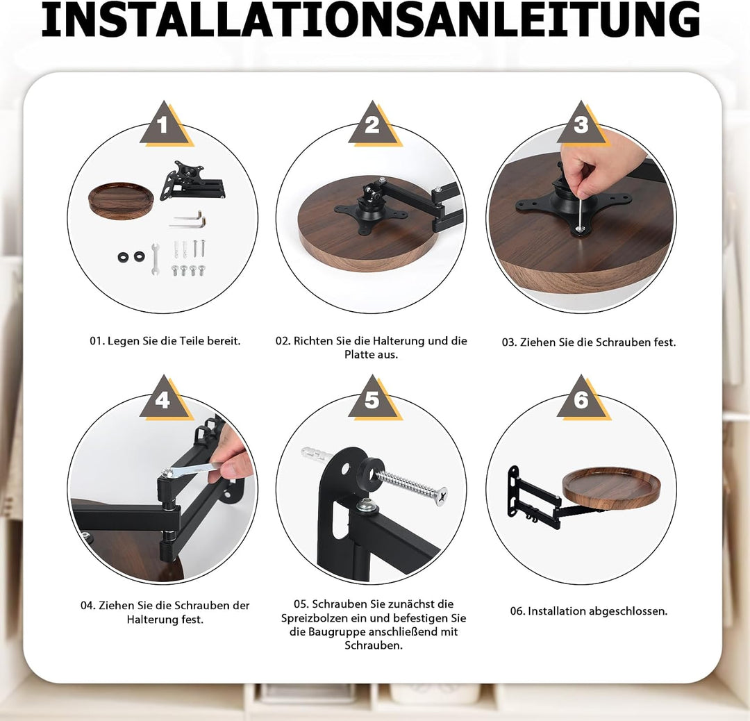 Wandklapptisch Rund, 720° Frei Einstellbar Klapptisch Wand Schreibtisch, 30cm Ausziehbar Tisch Aus H