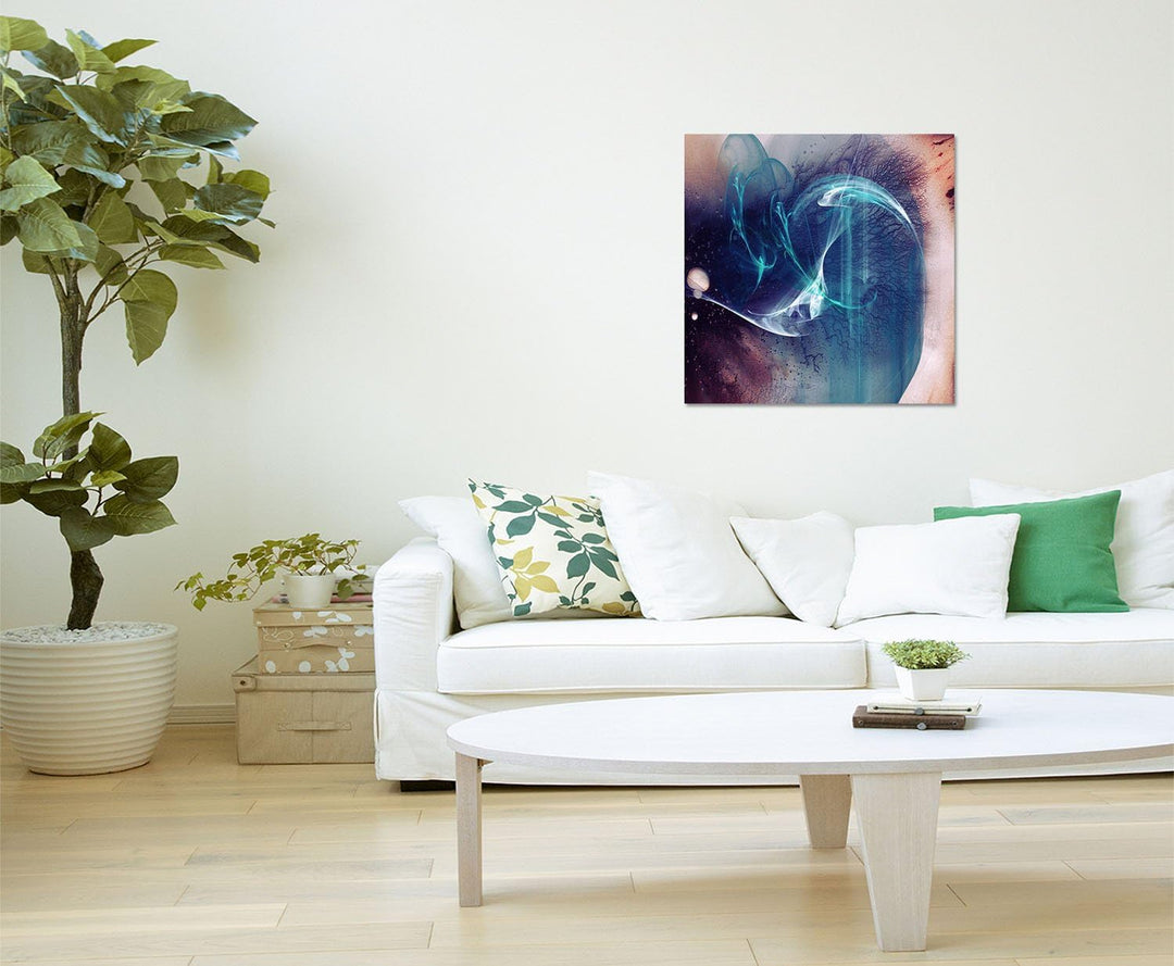 Paul Sinus Art Abstrakt342_60x60cm Bild auf Leinwand Koralle Lichtschweif Abstraktes Motiv quadratis