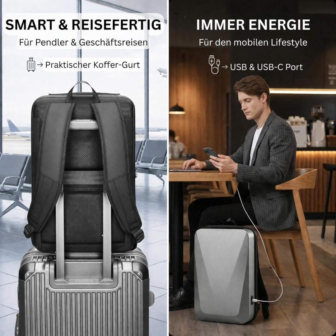 NOVARO Business Rucksack Herren mit Hartschale – 15,6 Zoll Laptop Rucksack Wasserdicht, Diebstahlsic