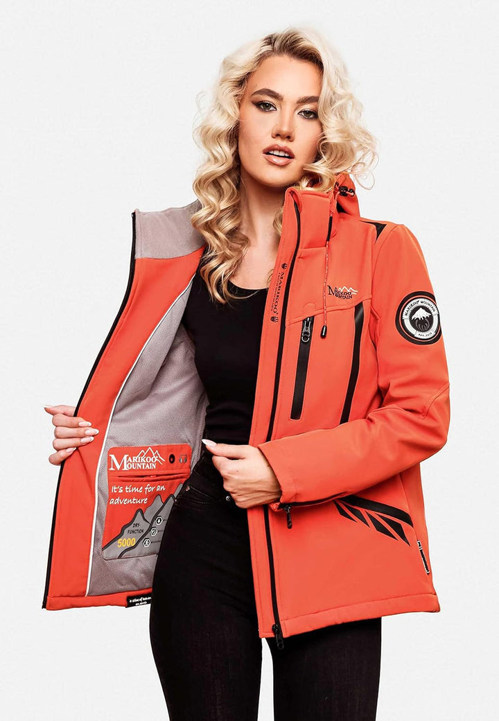 MARIKOO Damen Softshelljacke wasserdichte Funktionsjacke mit Abnehmbarer Kapuze Mount-Cho-Oyu, Coral