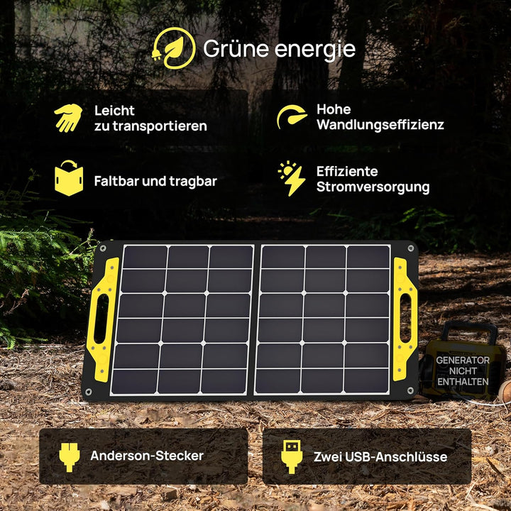 PULSAR Solar Panel 100W, Solarpanel Faltbar mit USB-A QC3.0 24W und USB-C PD bis 45W, Solarmodul für