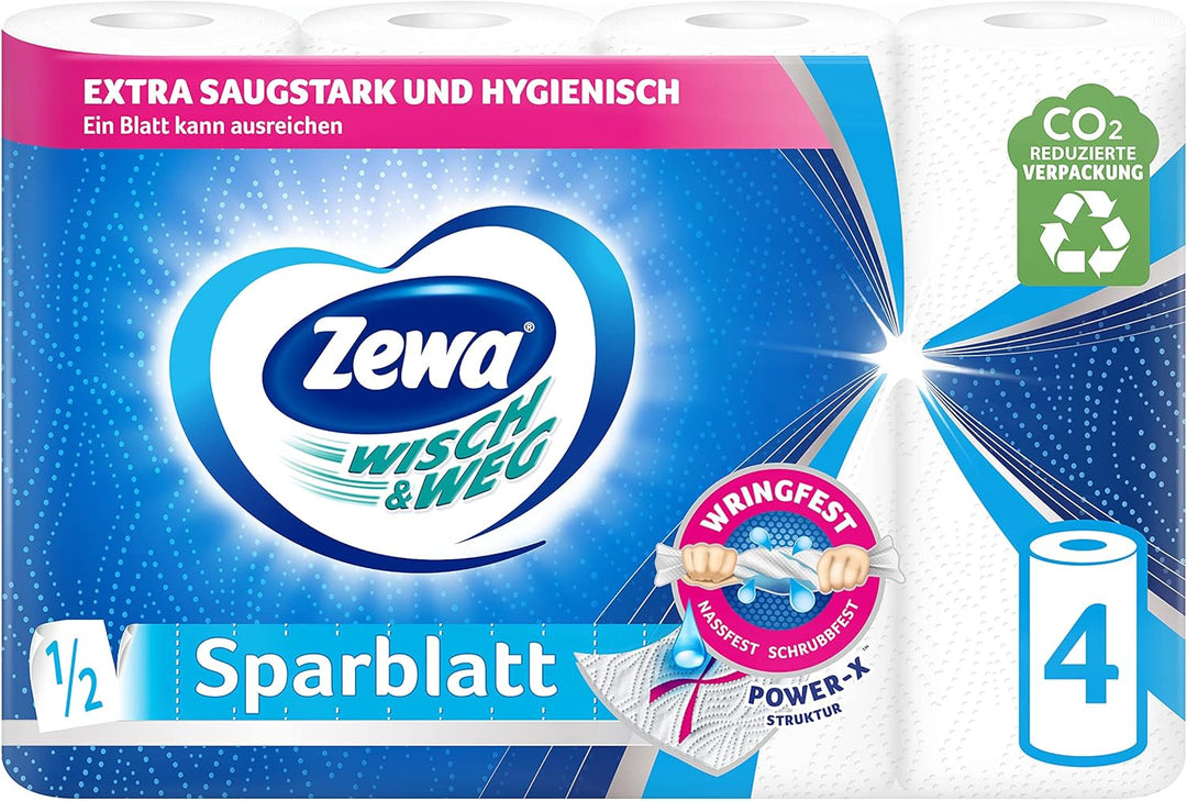 Zewa Wisch und Weg Sparblatt Küchenrolle Mit Power-X-Struktur, 48 Stück 48 Stück (1er Pack) weiss, 4