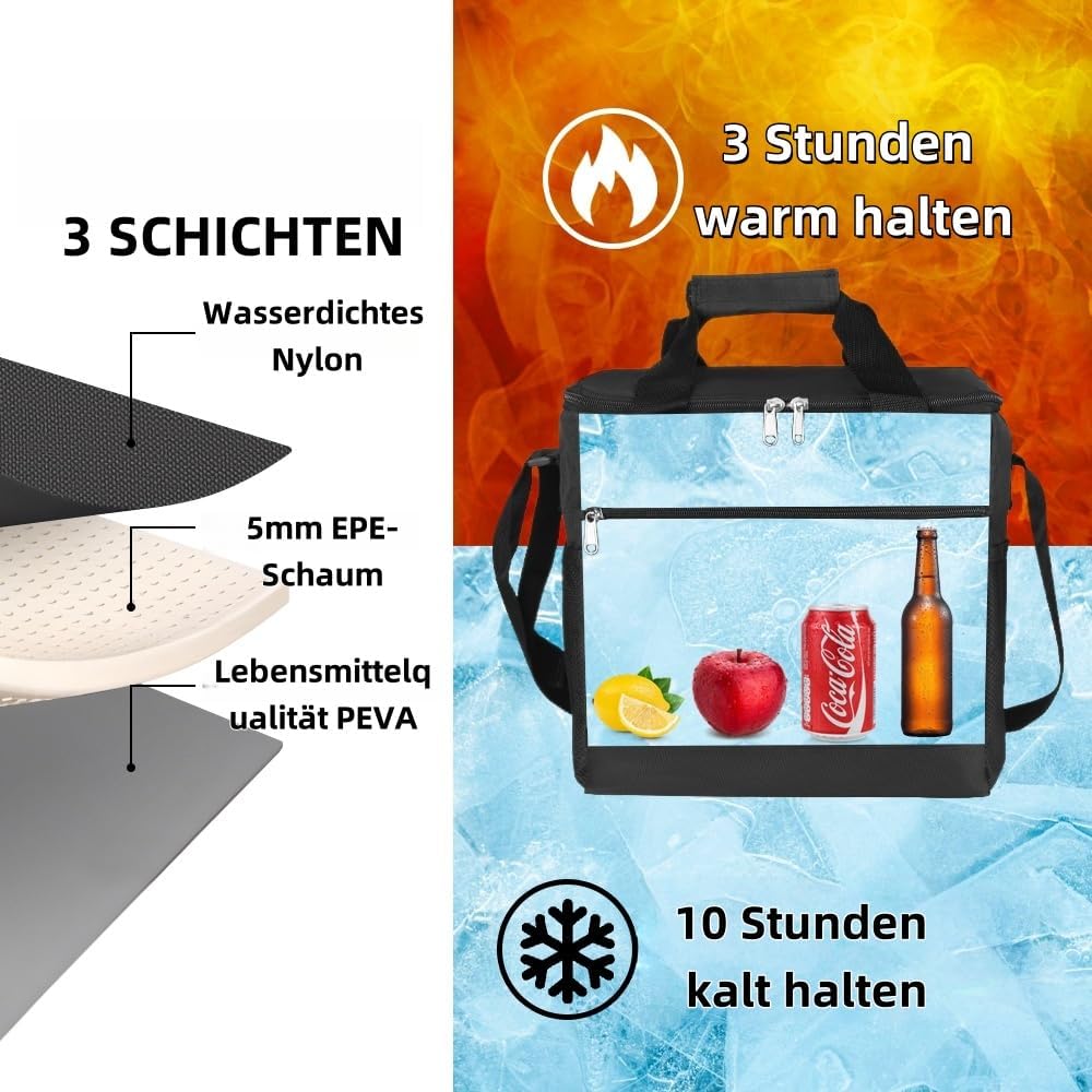Kühltasche mit 3 Eissacksätzen, Wasserdicht, 18 Dosen Kapazität, 20 Stunden Kühldauer, für Strand un