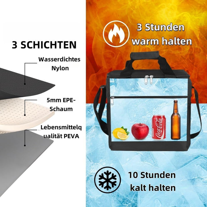 Kühltasche mit 3 Eissacksätzen, Wasserdicht, 18 Dosen Kapazität, 20 Stunden Kühldauer, für Strand un