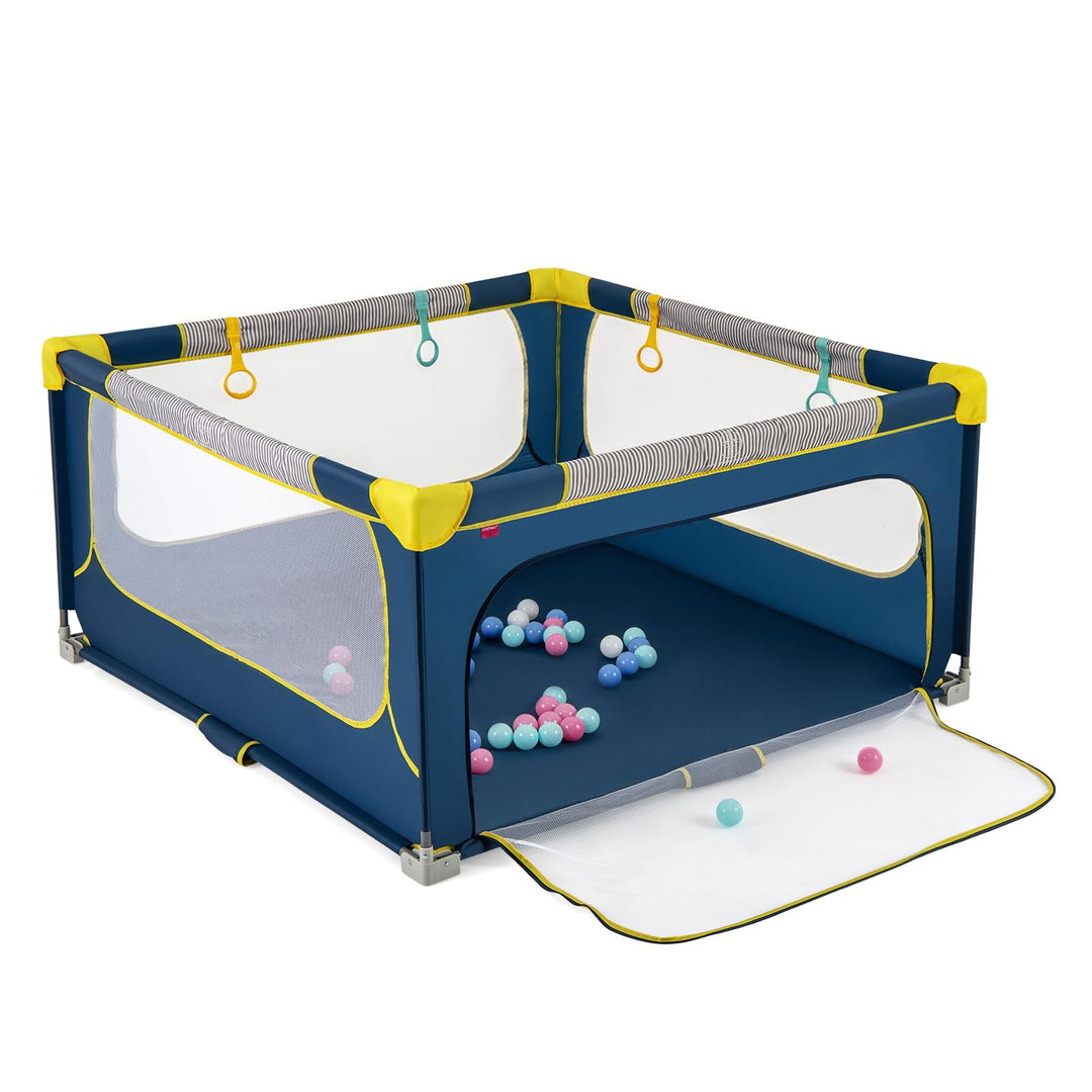 DREAMADE Laufstall Baby Faltbar, 150 x 150 x 76,5 cm Laufgitter mit 50 Ozeanbällen, 4 Haltegriffen &amp;