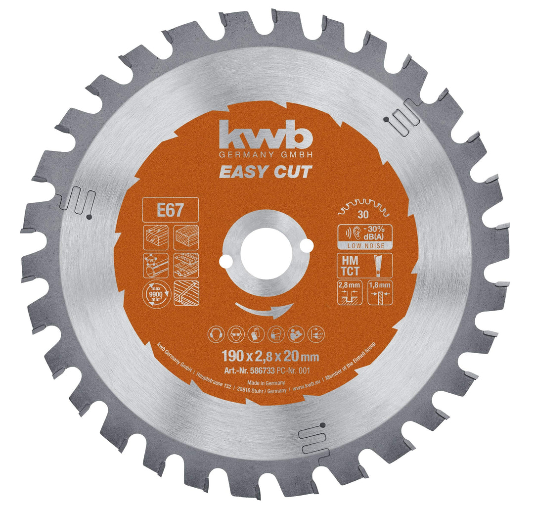 kwb Kreissägeblatt 190 x 20 mm, Made in Germany, Nagelfest, für Holz mit Metallresten, Universal Säg